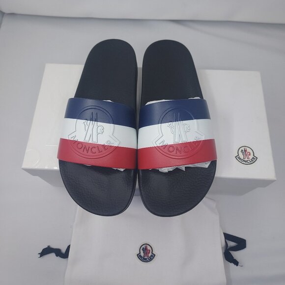 MONCLER Black MENS Basile Embossed Logo Stripe Slide Sandal - Picture 1 of 9